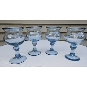 Hand Blown Art Glass Aqua Blue Goblets - Set of 4